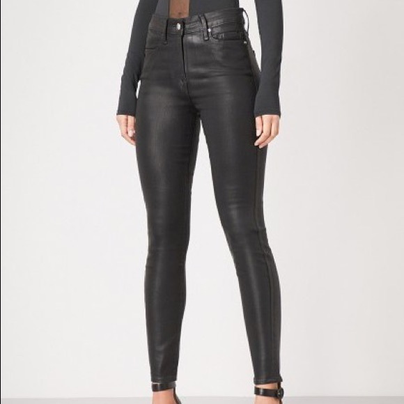 SOLD: Good American Wax Coated Black Jeans - Picture 1 of 6